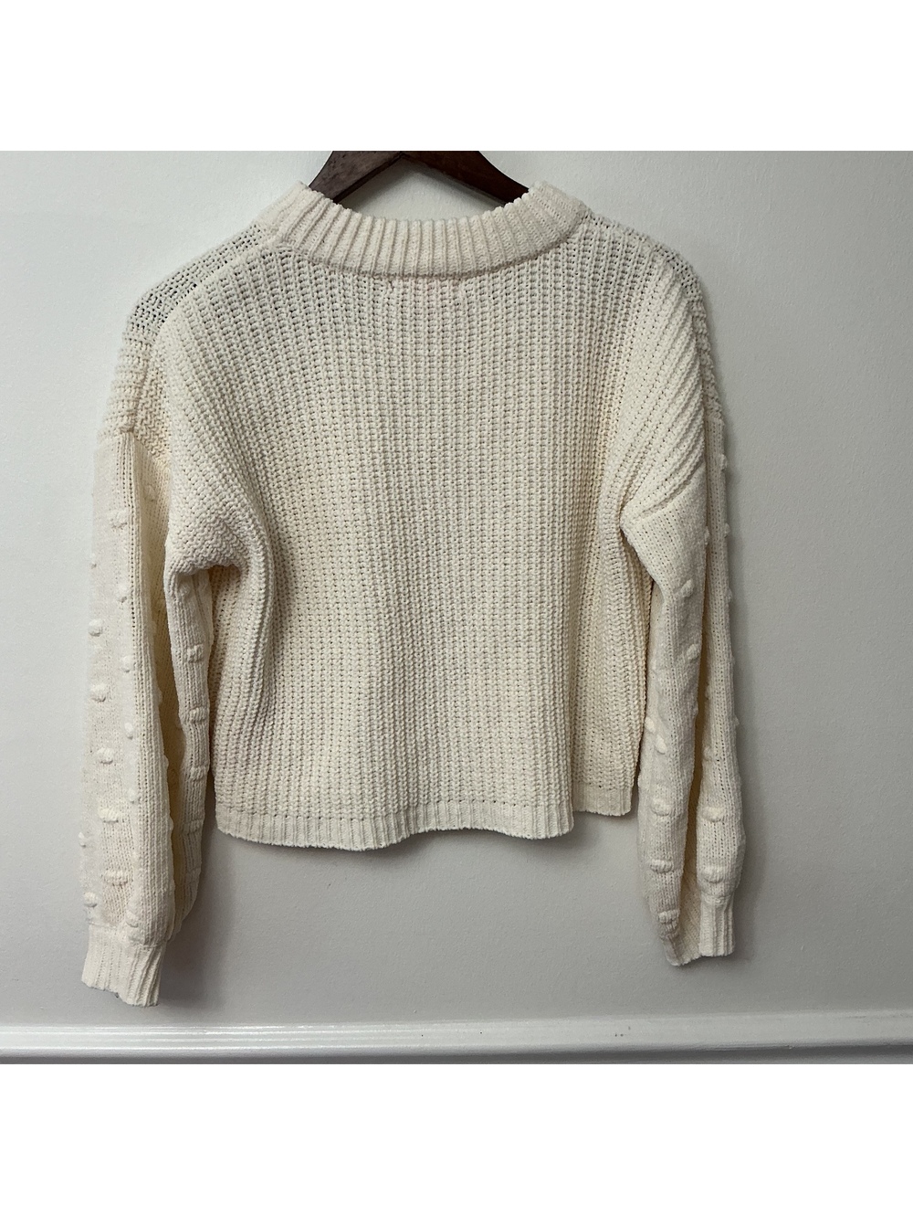 Say What? Women's XL Cream Knit Sweater with Textured Sleeve Detail